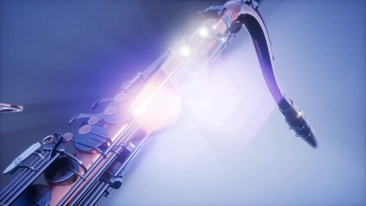 빛과 함께 파란색 배경에 황금 테너 색소폰