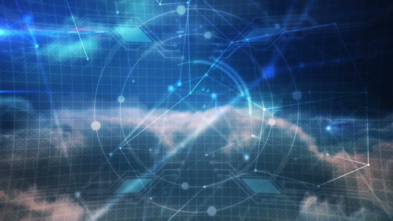 하늘을 가로질러 이동하는 연결된 선의 애니메이션