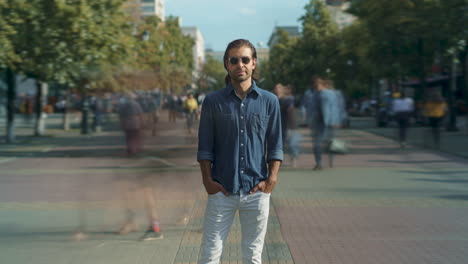 man in city street