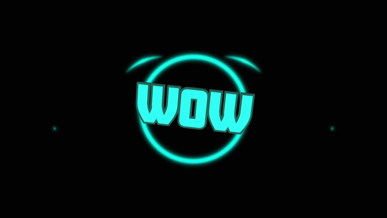 animación de texto wow en fondo negro.