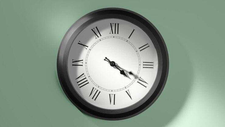 Latin Clock Face on Light Green Wall in Time Lapse