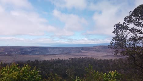 gimbal dolly shot of the caldera and crater at kilauea from volcano house in hawai'i volcanoes national park