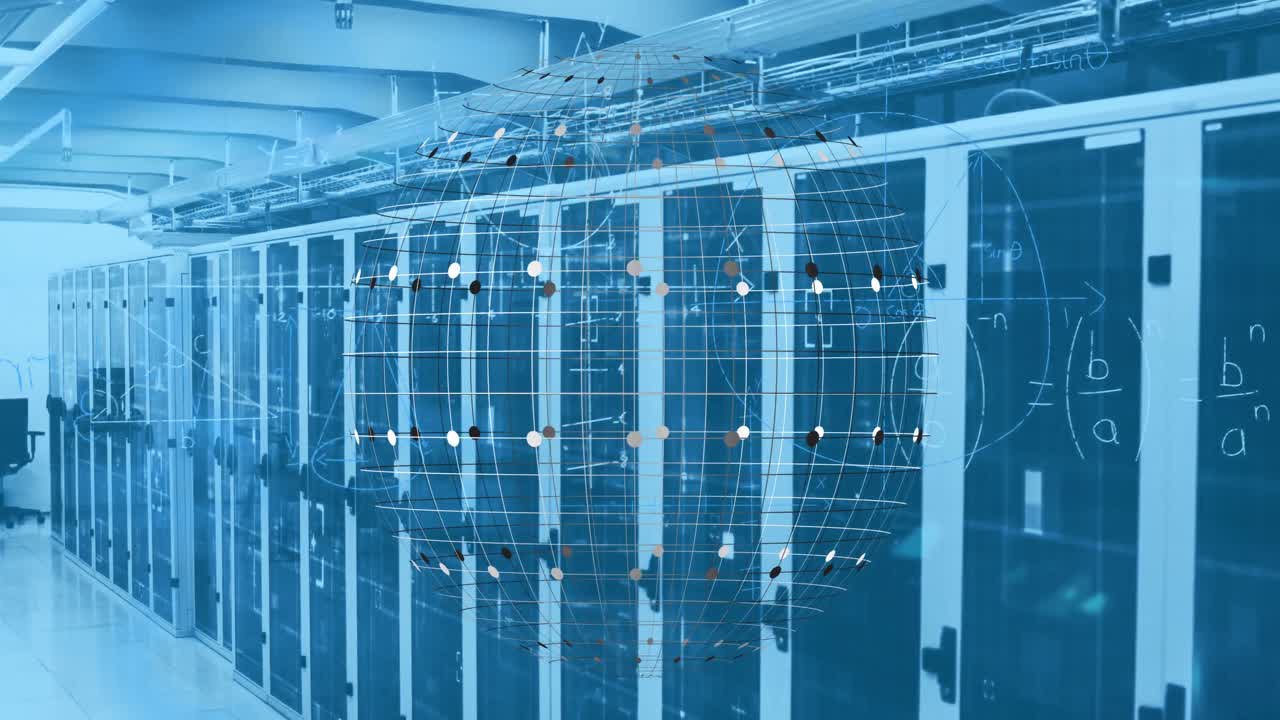 Animation of globe made of connections over servers