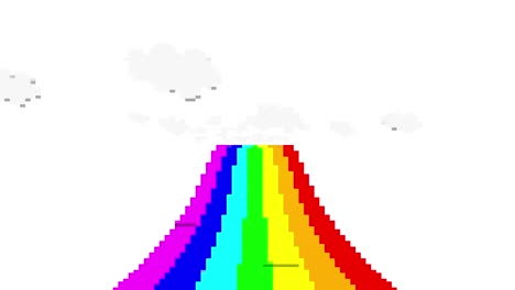 vintage pixel motion of rainbow way with clouds above on forward point of view can use for colorful animate background the background is seamless looping.