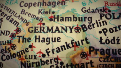 close-up of a map of europe showing germany and neighboring countries
