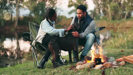 couple, camping and relax with dog