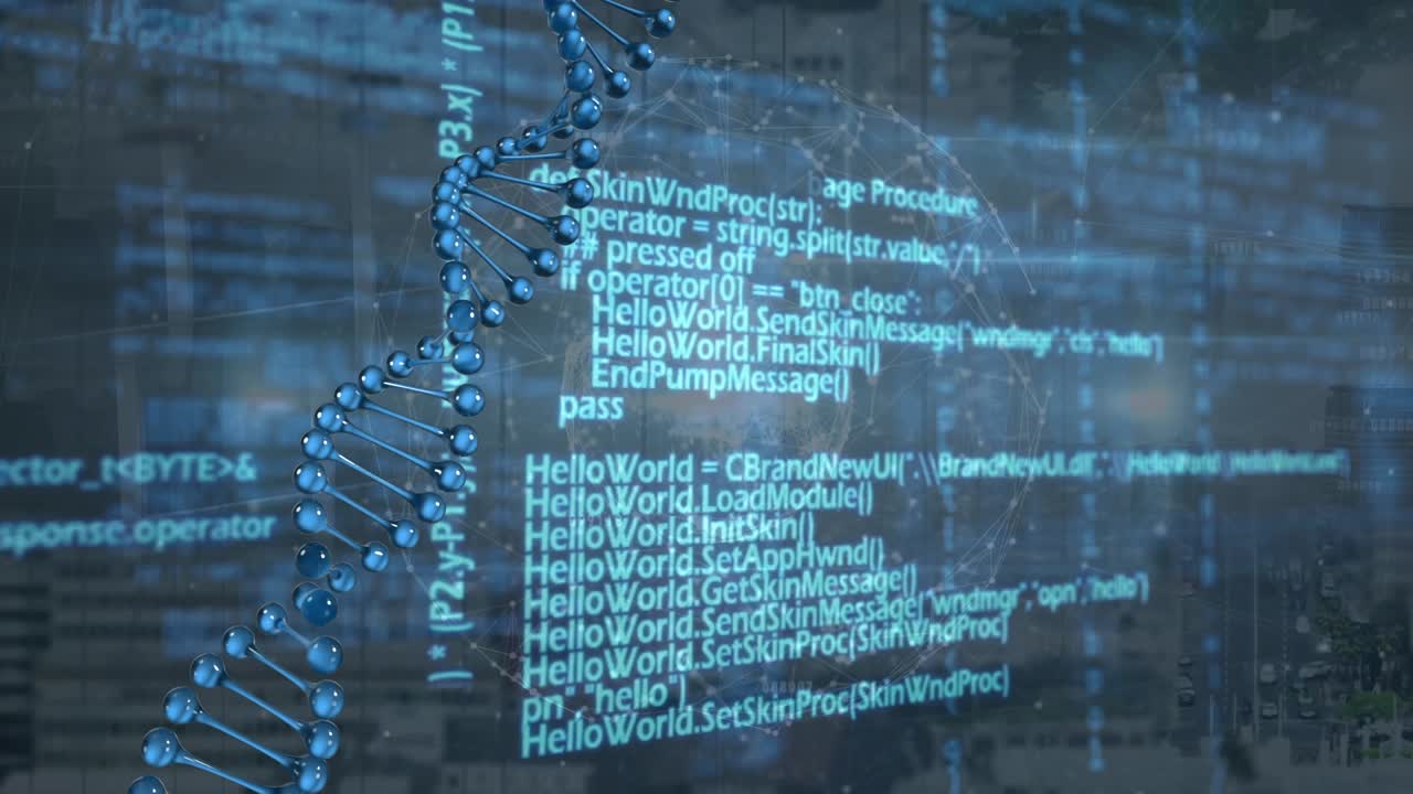 Animation of data processing over dna strand