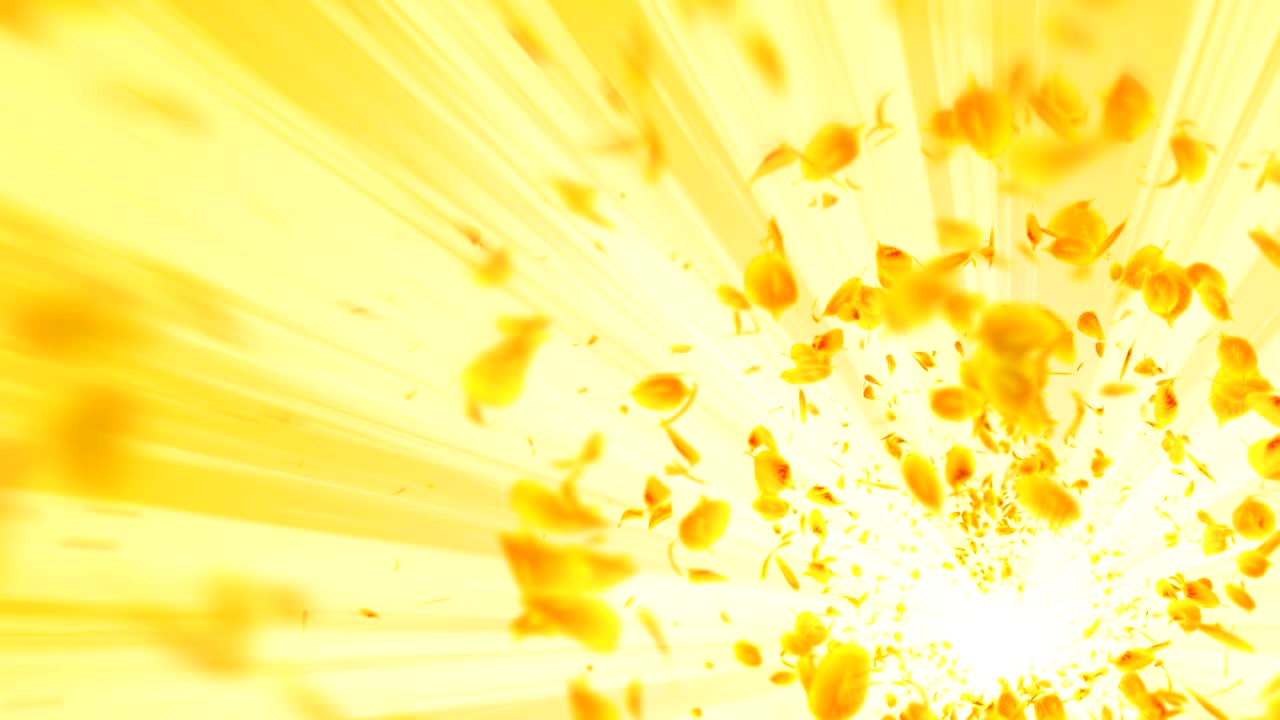 노란 잎의 소용돌이, 계절 잎의 나선형 반이는 입자, 춤추는 잎, 다채로운 자연 터널 루프 애니메이션.