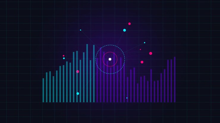 Abstract Digital Audio Visualizer with Pulsing Circles and Bars
