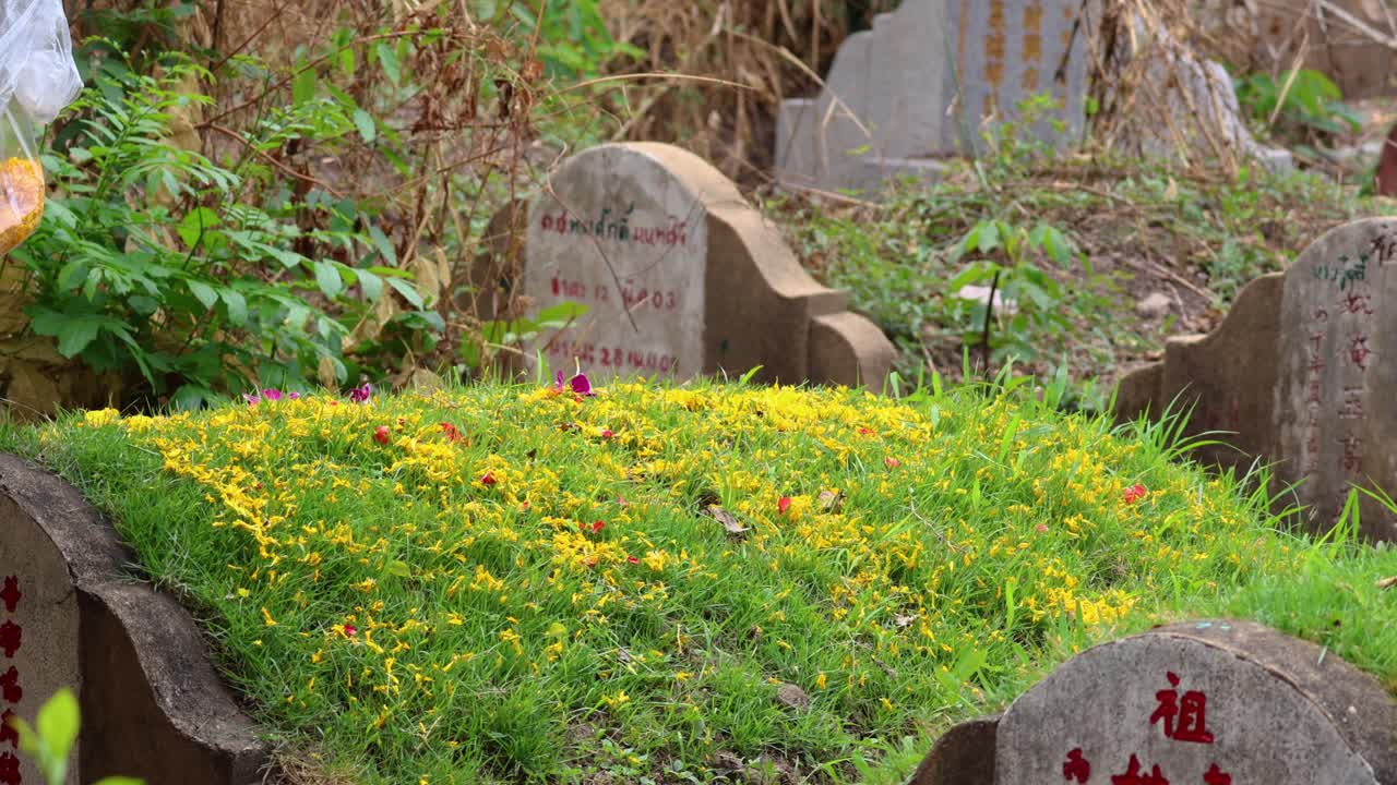 꽃으로 인 무덤을 돌보는 사람