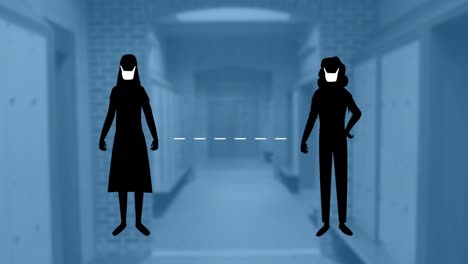 animation of people wearing a face mask and social distancing