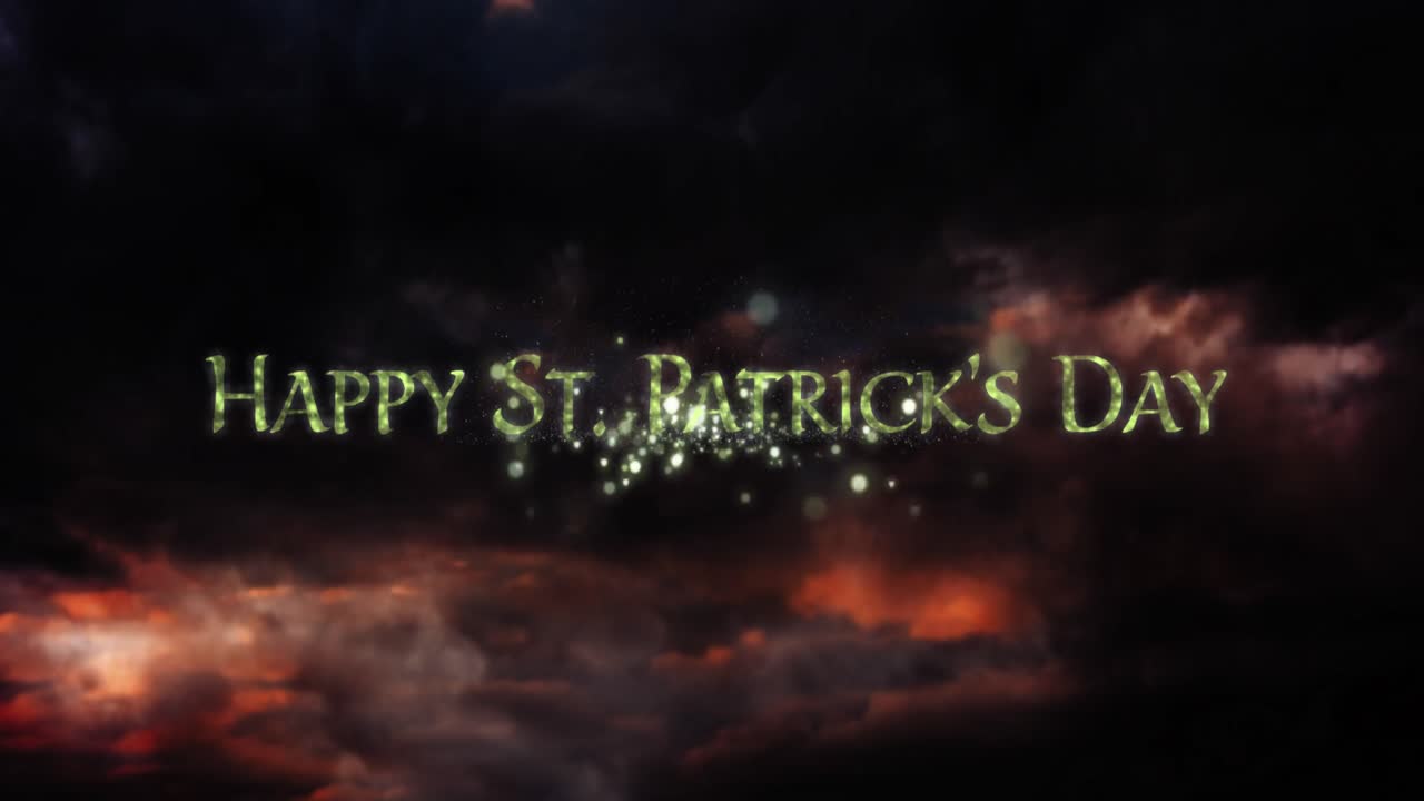 Animation of the words Happy St. Patrick's Day written in sparkling letters