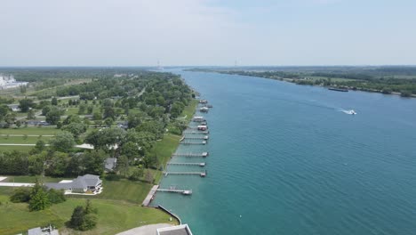 st clair river that separates the united states and canada, near east china michigan, usa