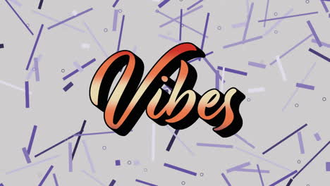 digital animation of vibes text banner against abstract purple shapes on grey background