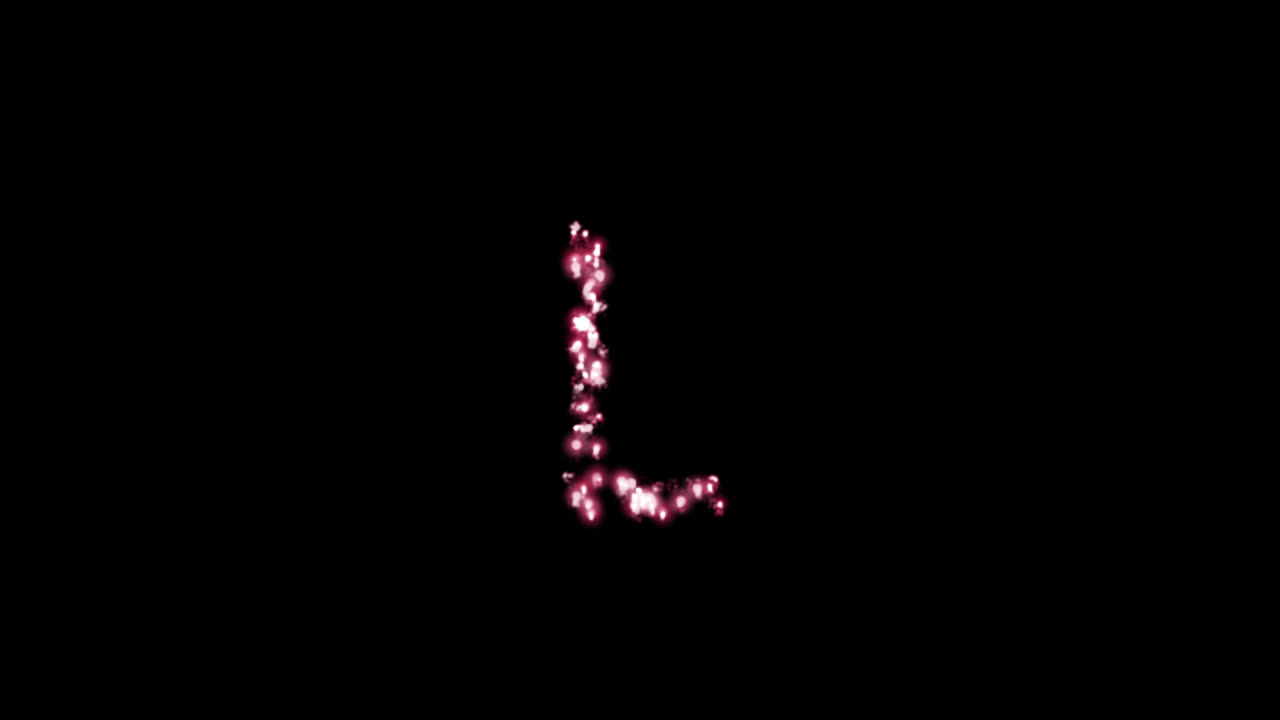 Particelle luminose e scintillanti che formano la lettera L su sfondo trasparente