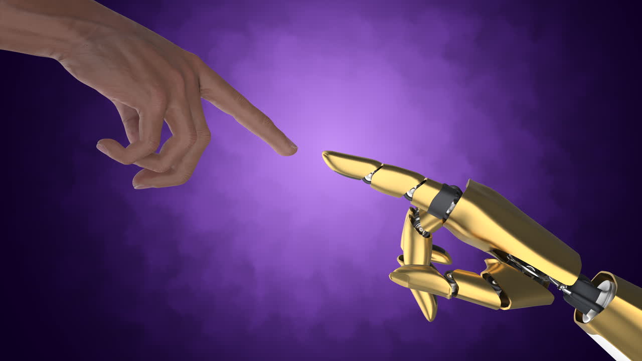 la mano del robot tocando la mano humana el aprendizaje automático 4k