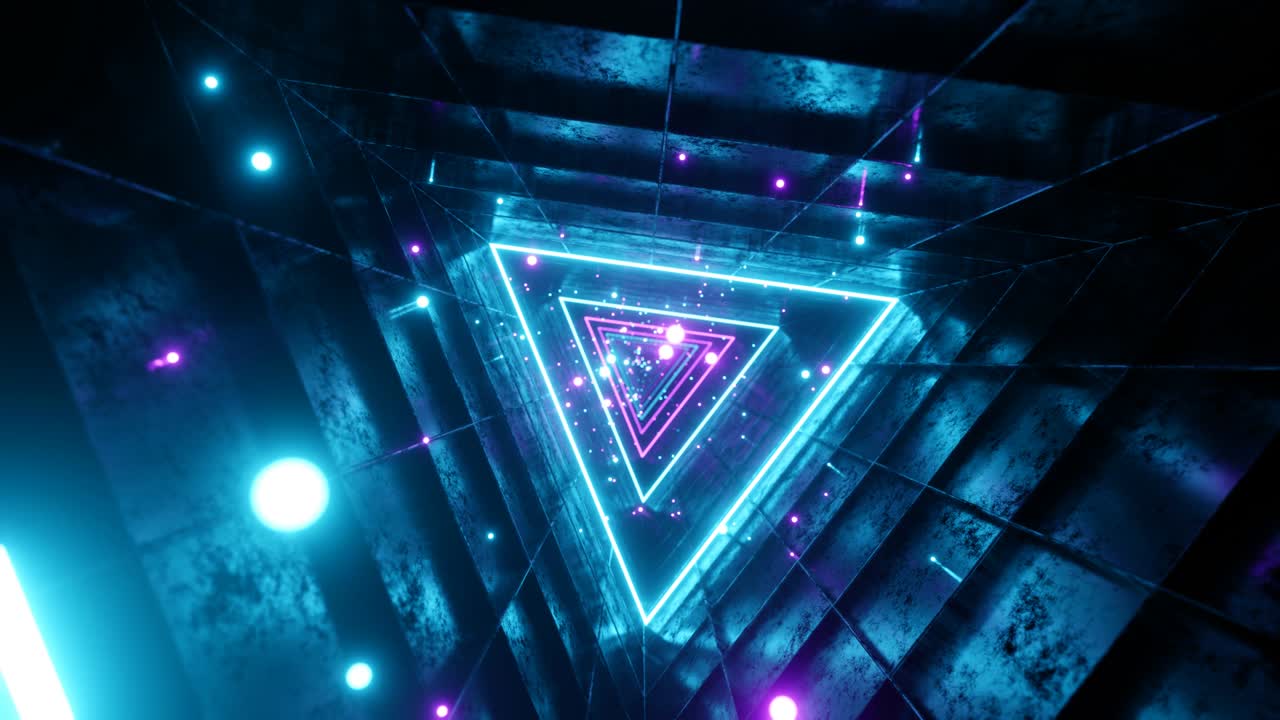 gráfico de movimiento de bucle sin costuras de volar en el túnel digital del triángulo de rotación