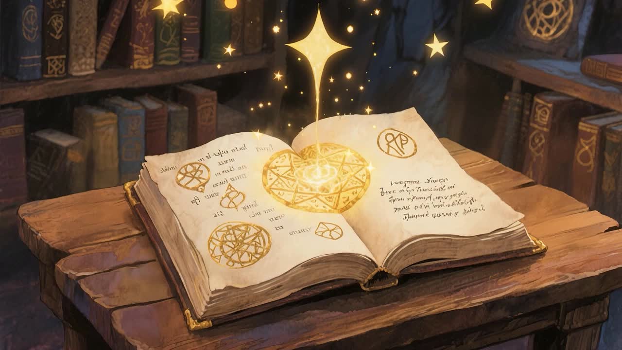 Ancient book opening and emitting light