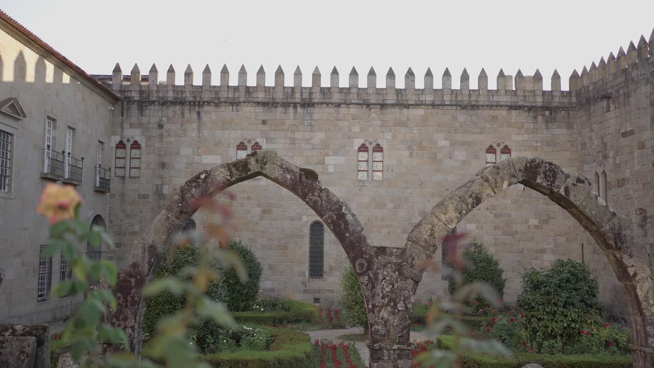 Ancient stone arches in Santa Bárbara garden Braga Portugal