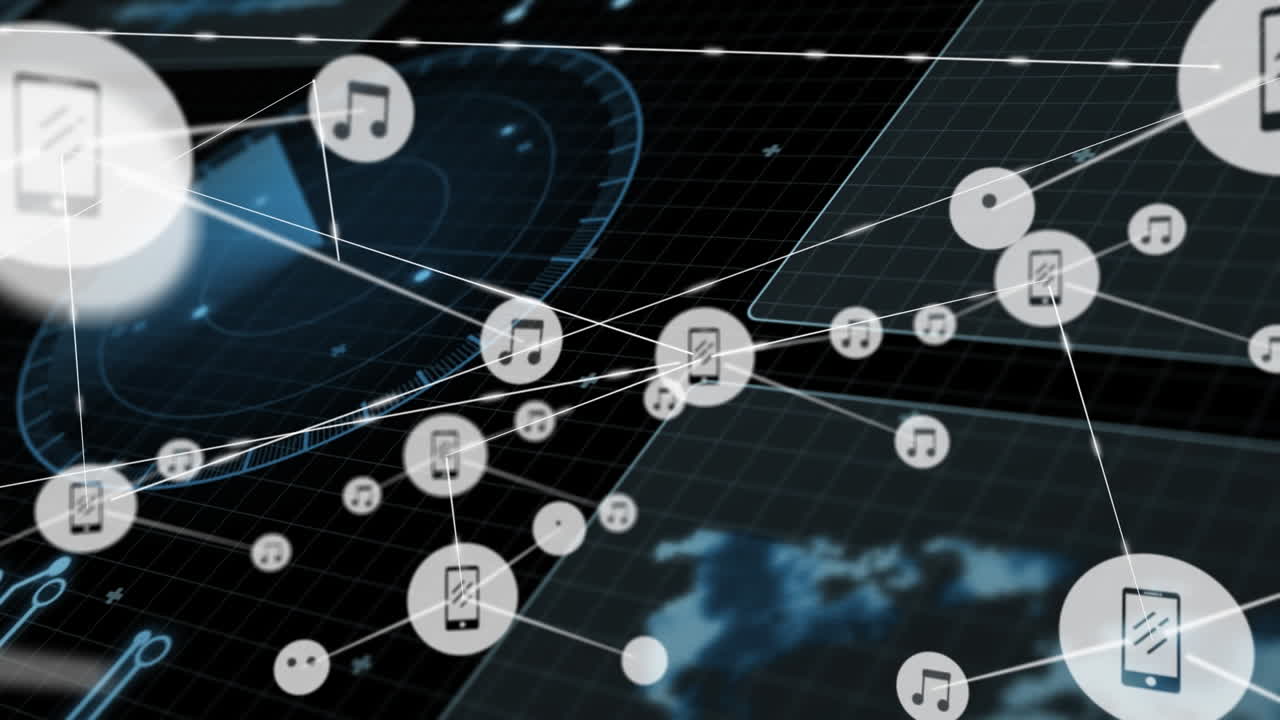 데이터 처리에 대한 아이콘으로 연결 네트워크의 애니메이션