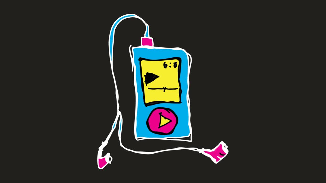 mp3 플레이어 테마로 검은 바탕을 그리는 아이들