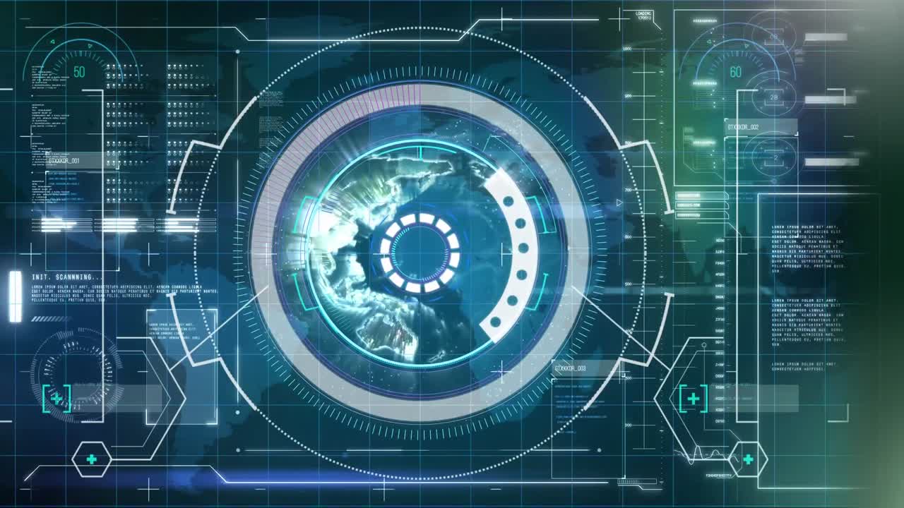 Animation of scope scanning and data processing over grid in background