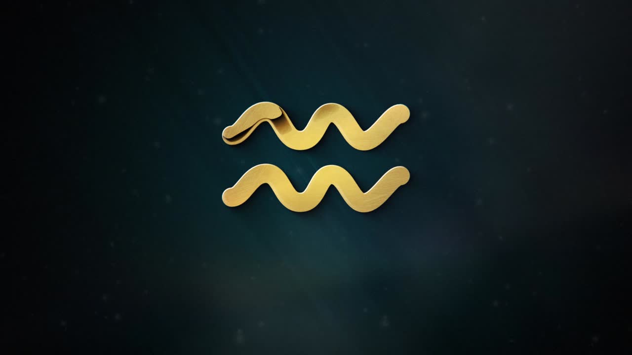 Intro 3D dorata del segno zodiacale Acquario.