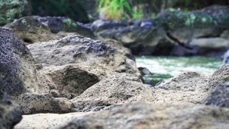 slow motion - rocky river with water stream on the background