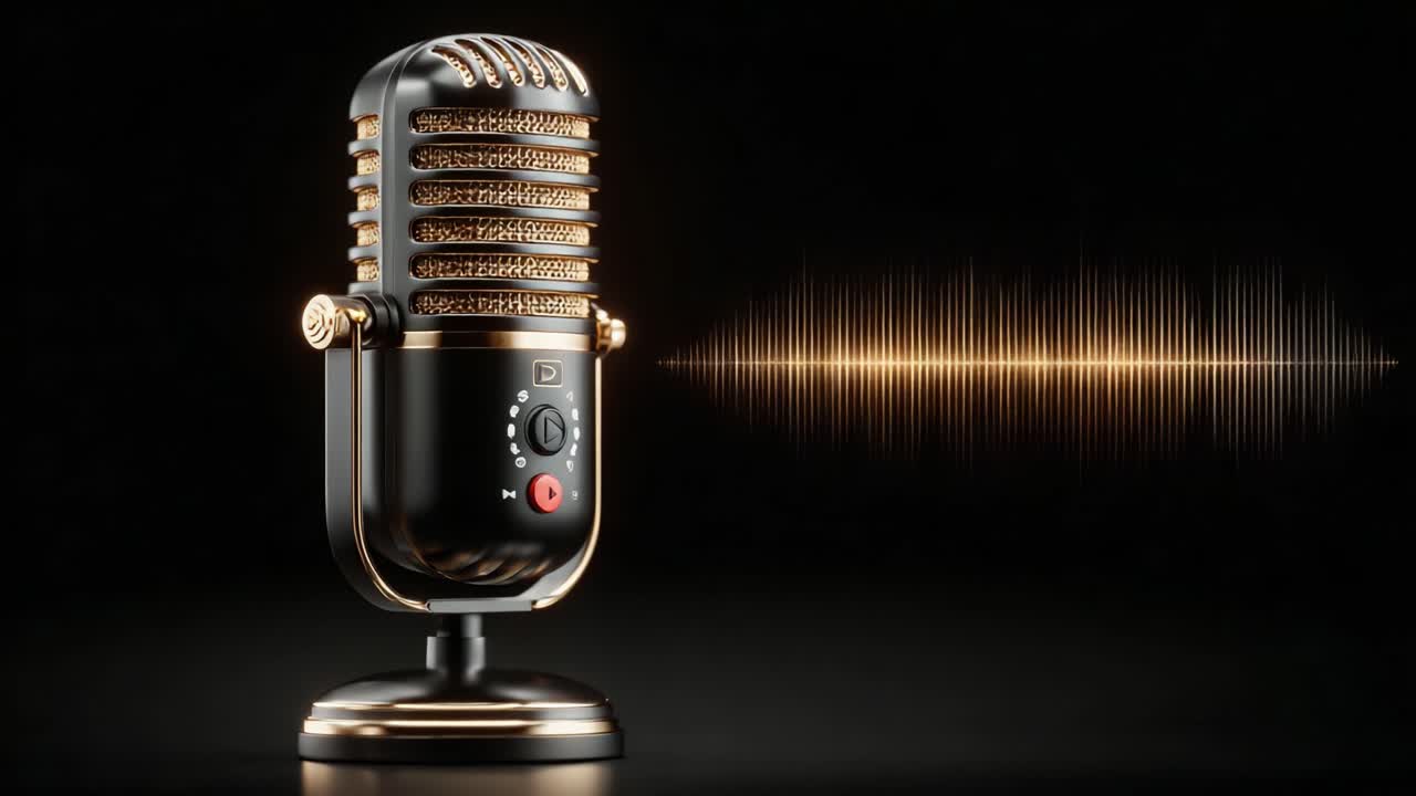 A Stunning Vintage Microphone Capturing Sound Waves in a Stylish Noir Setting, Showcasing the Art of Audio and Recording Technology