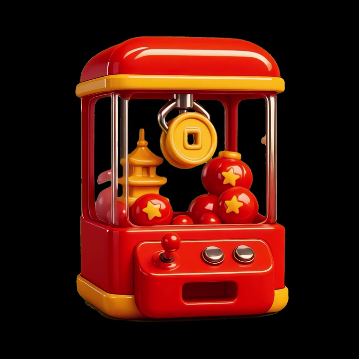Claw Machine Grabbing a Golden Coin with Chinese New Year Decorations