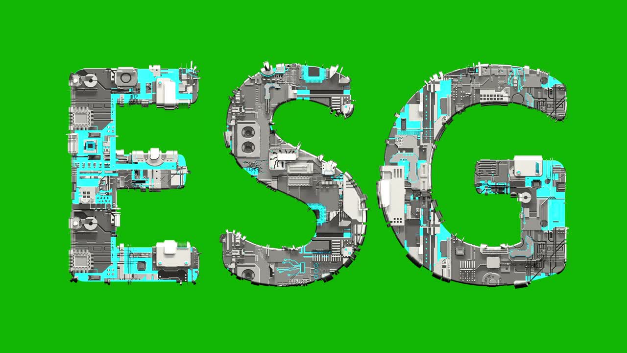 esg texto de metal azul y gris en estilo cyber punk, aislado - video de bucle