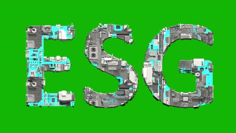 esg texto de metal azul y gris en estilo cyber punk, aislado - video de bucle