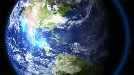 territory of mexico highlighted in glowing blue outline in earth from space. - graphics