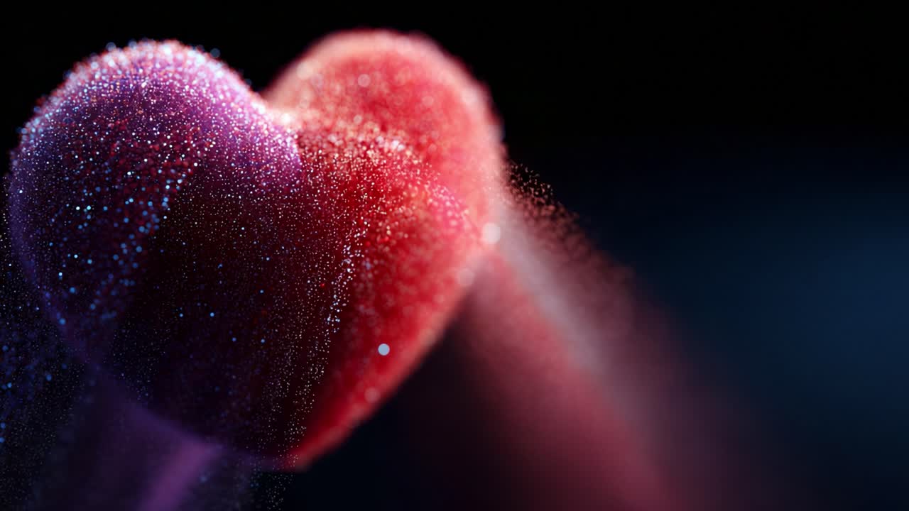 A mesmerizing depiction of love captured through two sparkling hearts, showcasing their vibrant colors and shimmering details against a dark, ethereal backdrop that draws attention