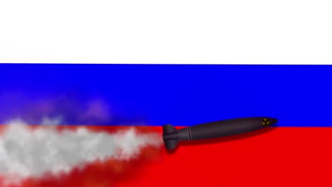 nuclear missile on the background flag of russia