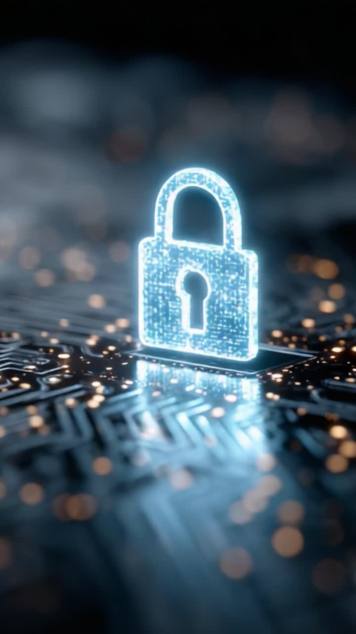 A Digitally Rendered Lock Icon on a Circuit Board Background Symbolizing Cyber Security and Data Protection in the Digital Age