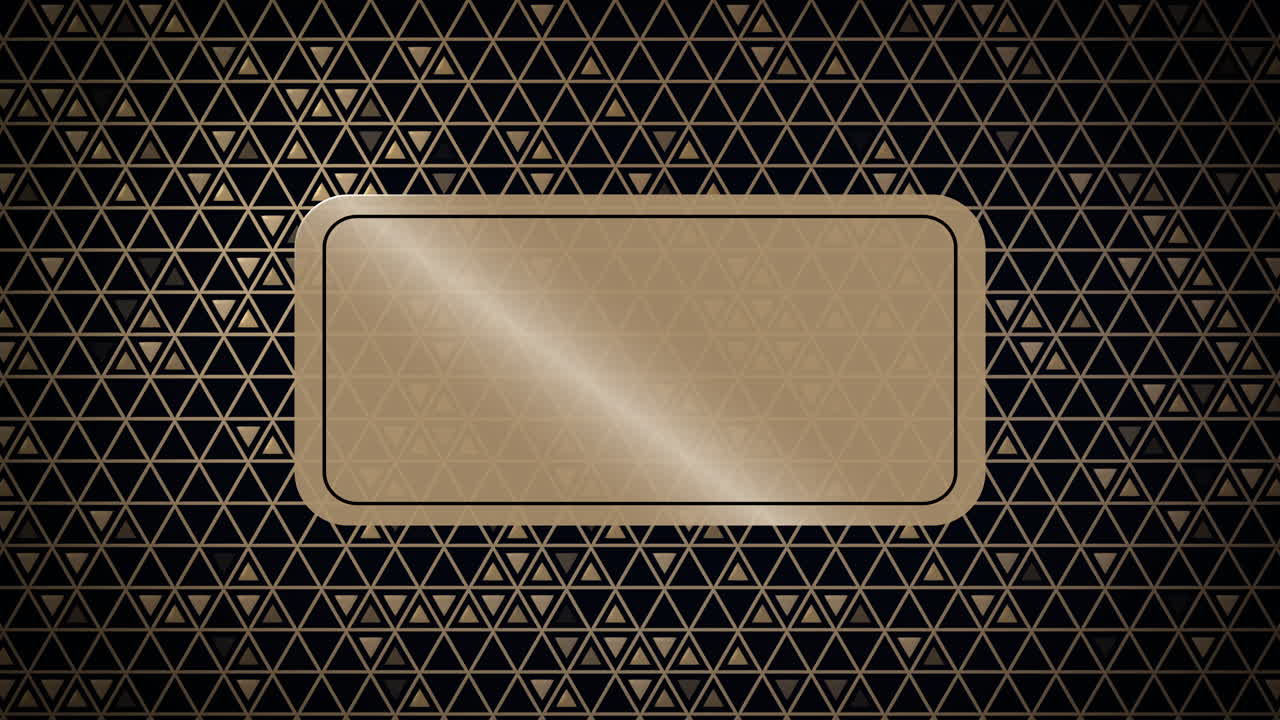 Dark background with gold triangle outlines and a central translucent rounded rectangle frame for text or logo placement. Loop animation