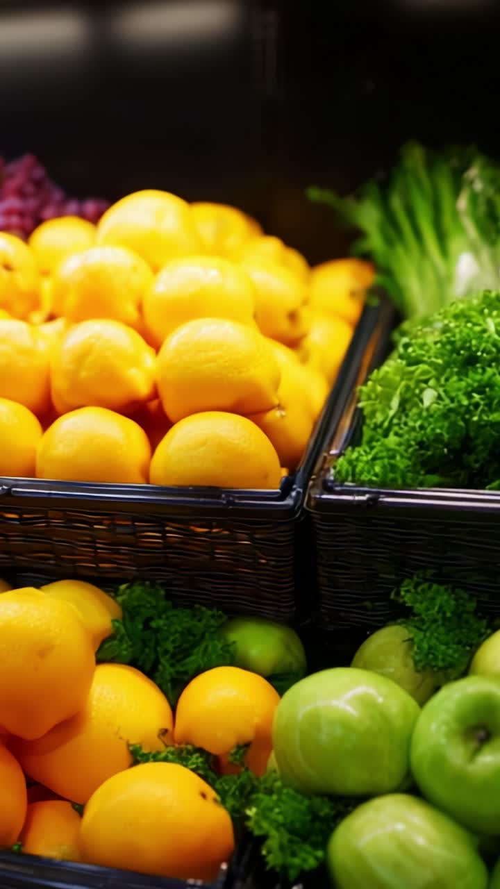Vivace esposizione di prodotti freschi con lattuga verde intenso e limoni giallo brillante in un negozio di alimentari