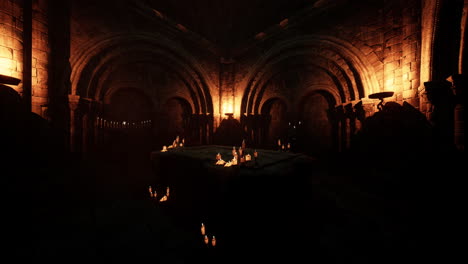 dark and creepy stone room with candles