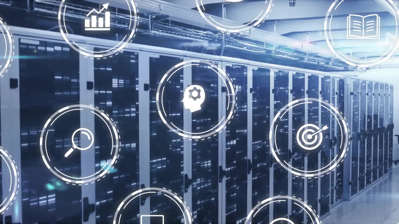 Animation of icons and data processing over computer servers