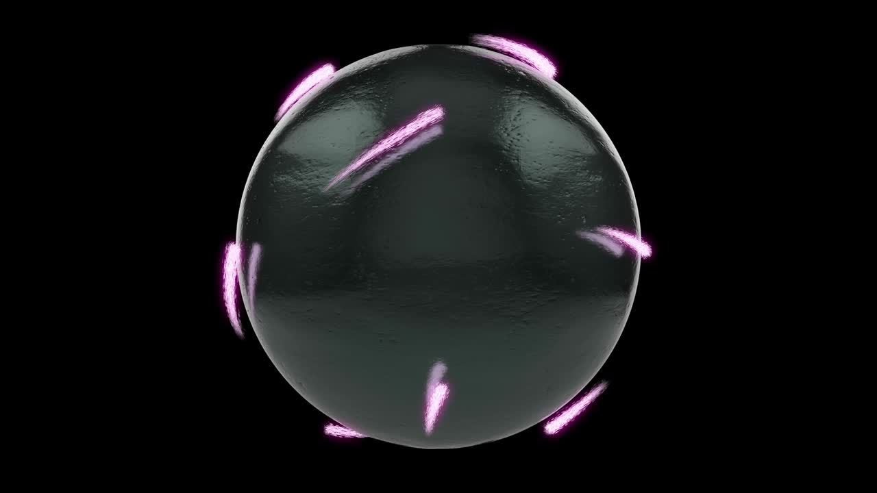 알파 채널을 가진 미래의 공, 구를 중심으로 움직이는 네온 입자, 원활한 패턴.