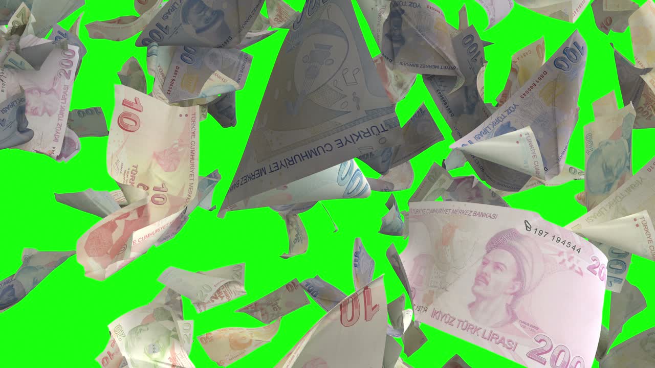 터키 리라 지폐가 녹색 크로마 키 4k로 을 수 있습니다.