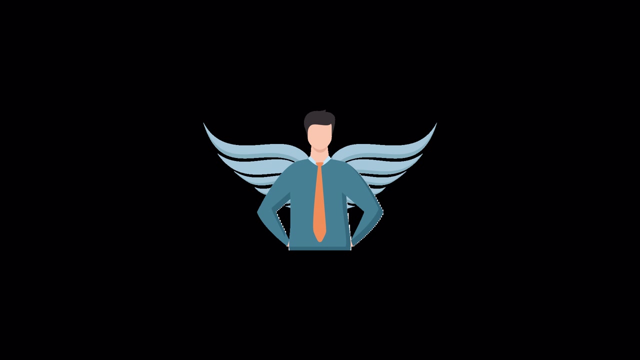 Animated Businessman with Angel Wings Appearing and Disappearing