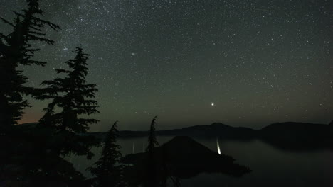 crater lake at night under the stars