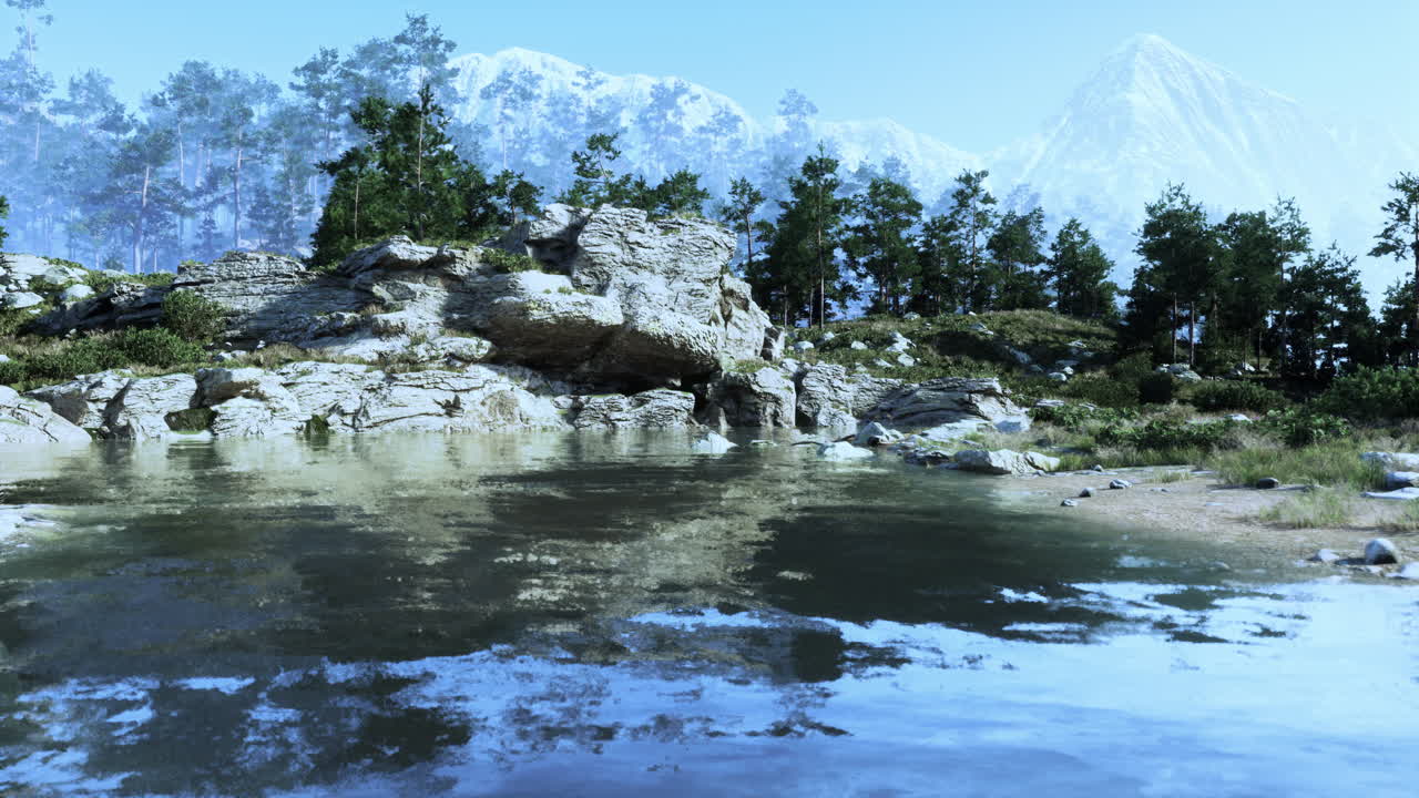 반사와 함께 평온한 산 호수