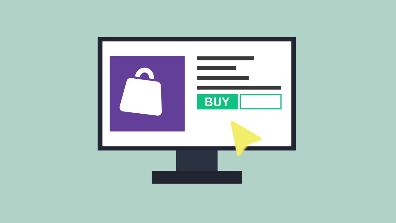 Animated Computer Screen Showing Online Shopping Process