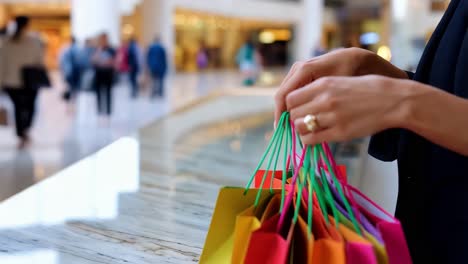 woman holding shopping bags in a mall