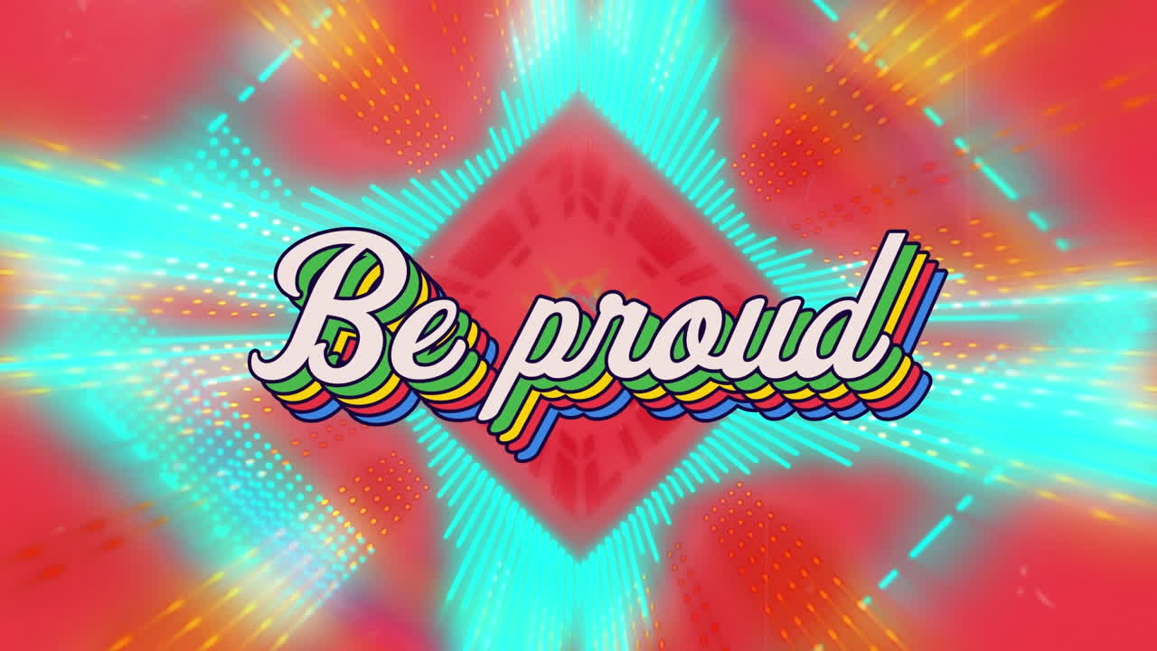 무 ⁇  없는 루프 네온 빛에 자랑스러운 무지개 텍스트의 애니메이션