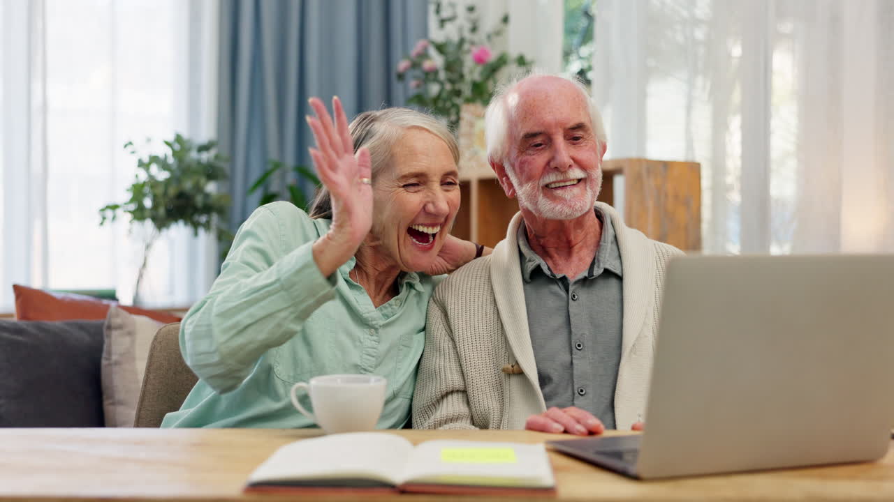 Senior Couple Enjoying Video Call on Laptop