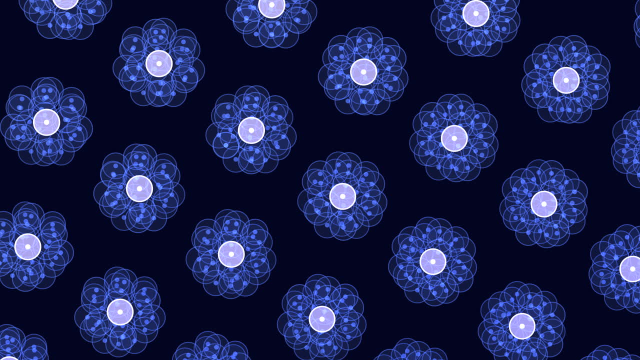 Abstract spring flowers pattern in rows on black gradient